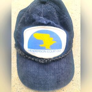 VINTAGE NAVY BLUE HENDERSON EQUIP CO CORDUROY TRUCKER HAT
